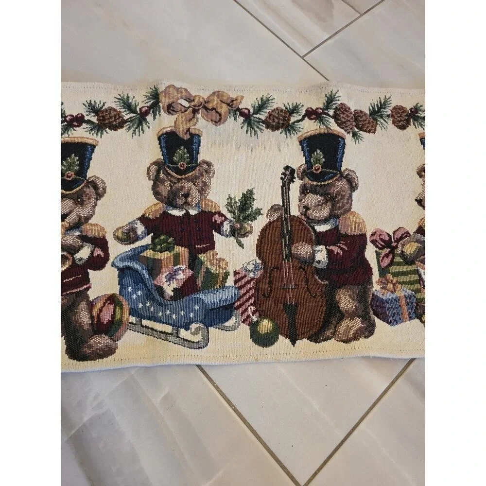 Tapestry Christmas Bears Table Runner 60